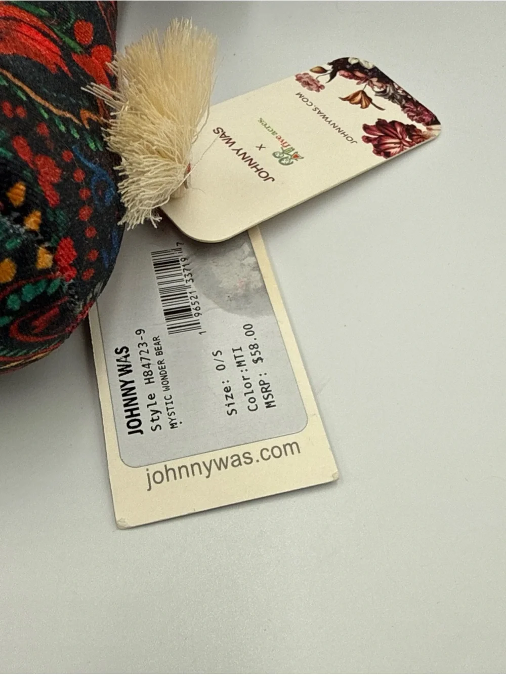 Johnny Was Paisley Floral Plush Bear in Black and Red Tones